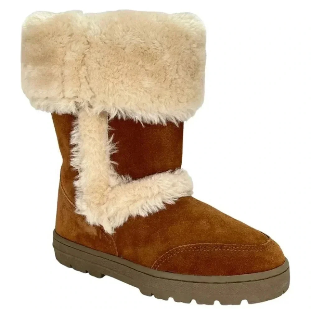 Style & Co Witty Tan Suede Leather Faux Fur Medium Width Womens Boots